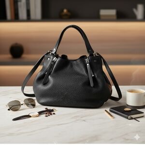 Burberry maidstone crossbody black leather w/ plaid, double zippers and snaps